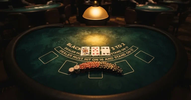 Osvijetljen stol za igru s kartama, snimljen odozgo — casino igre u hrvatskoj