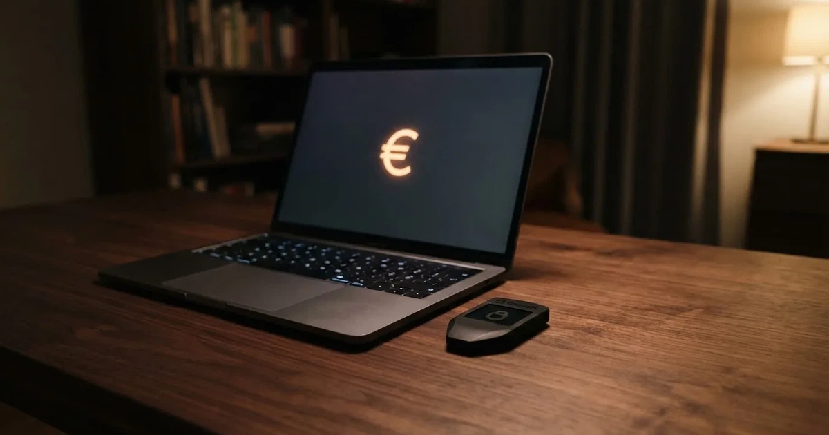 Hardverski novčanik i prijenosno računalo na stolu pod prigušenim svjetlom — ethereum casino u hrvatskoj